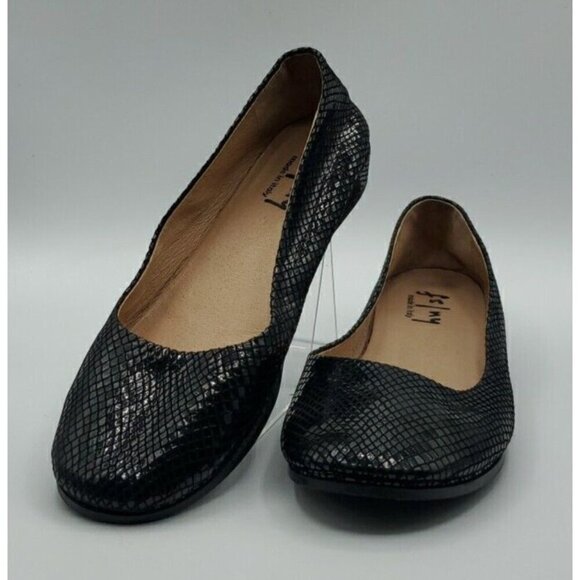 French Sole NY Black Leather Snake Print Zeppa Slip-on Short Wedges Size 10 - Picture 1 of 13